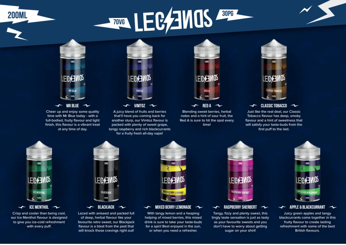 Legends E Liquid Premium Vape Juice 200-70VG/30PG 0mg