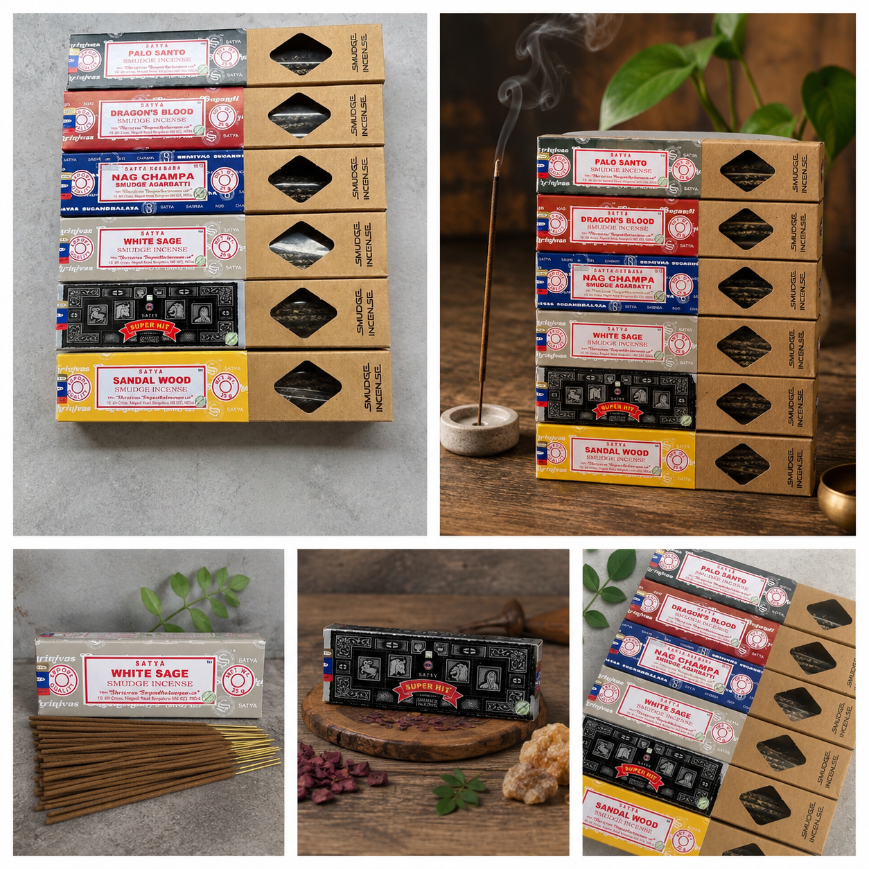 Satya Smudge Incense Sticks – Palo Santo, White Sage, Sandalwood, Dragon’s Blood & Super Hit Aromatherapy Incense