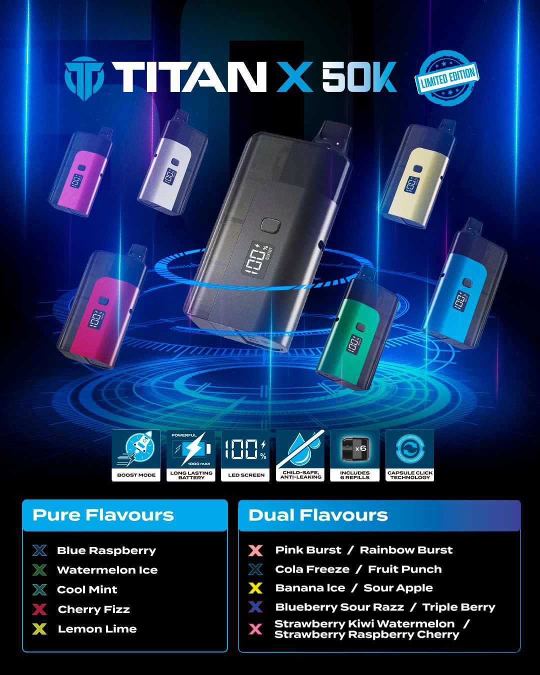Titan X 50k Prefilled Vape Kit 20mg Rechargeable Vape Kit