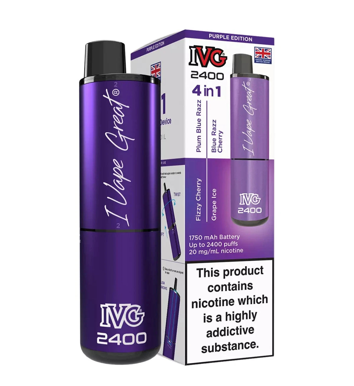 IVG 2400 4 in 1 Rechargeable & Refillable Pod Kit 2400 Puffs Reusable