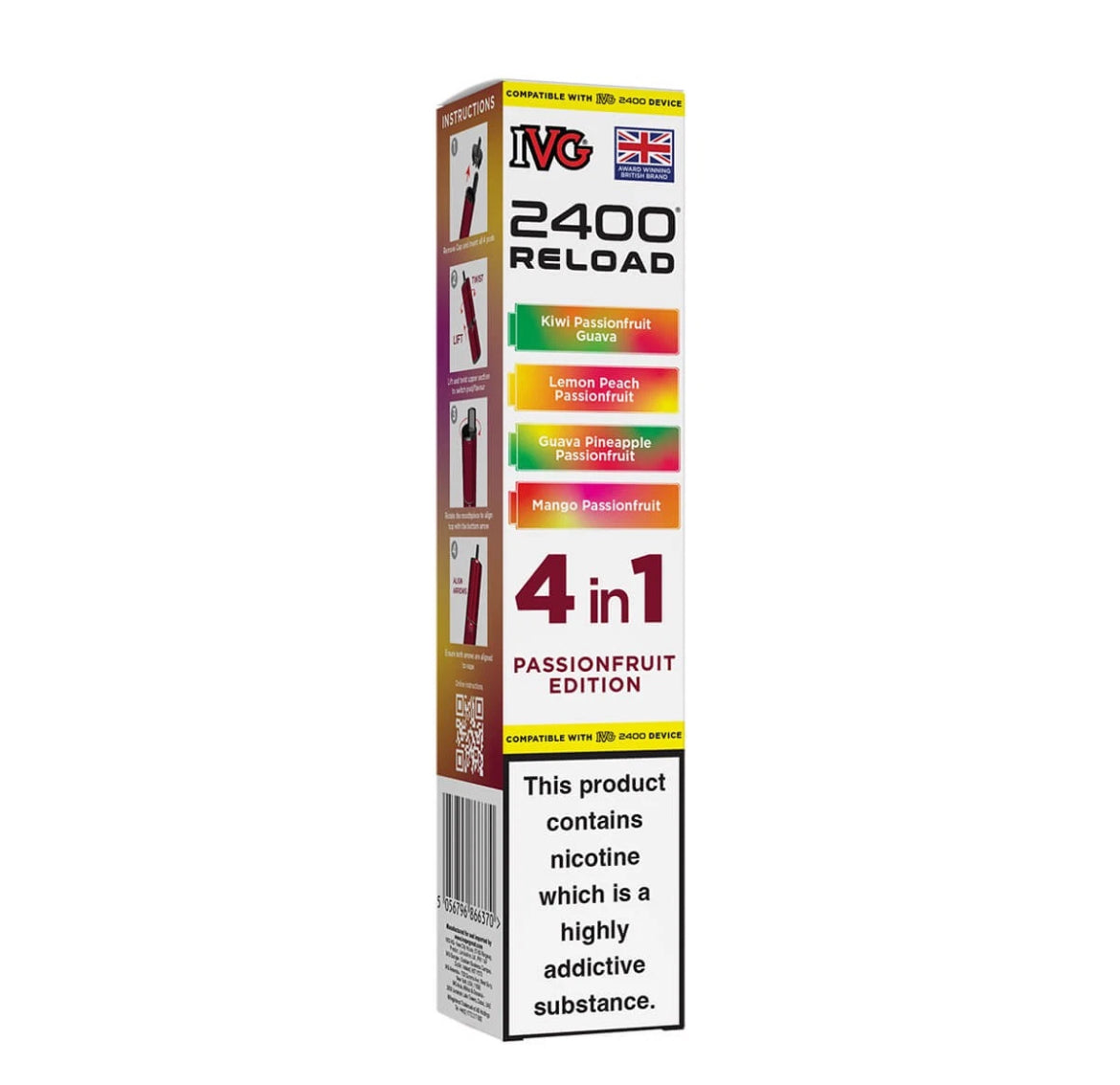 IVG 2400 Refill Pods  4 in 1 Pre-filled Refill Pods 2400 Puffs 4x2ml Reload