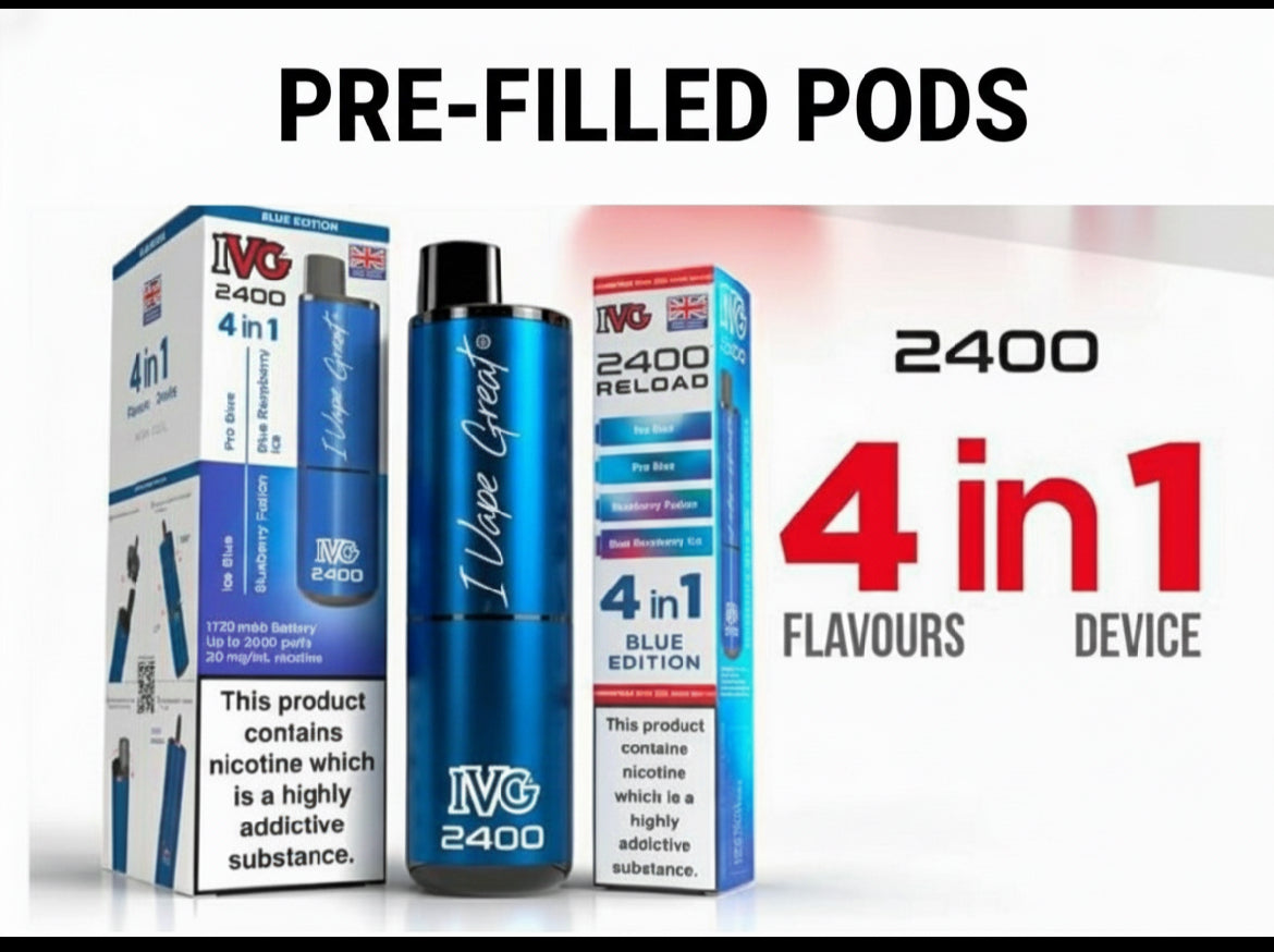 IVG 2400 Refill Pods  4 in 1 Pre-filled Refill Pods 2400 Puffs 4x2ml Reload