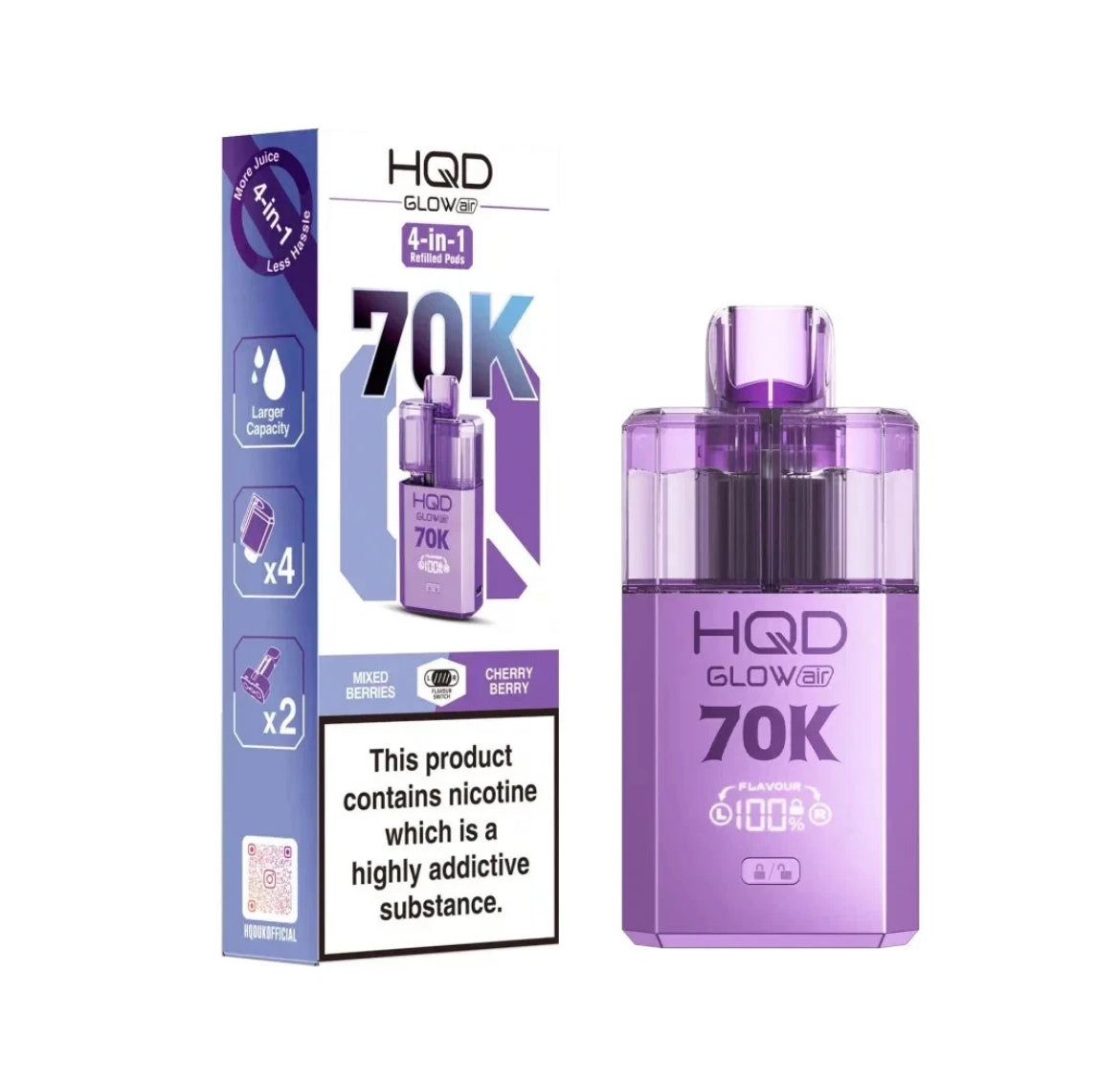 HQD Glow Air 70k Vape Kit Rechargeable & Pre-filled Reusable 20mg