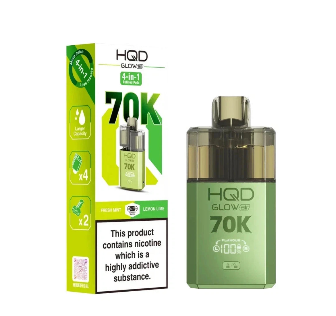 HQD Glow Air 70k Vape Kit Rechargeable & Pre-filled Reusable 20mg
