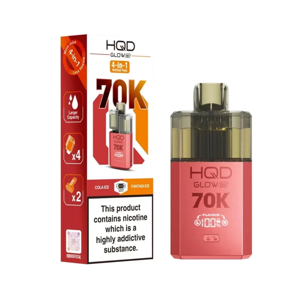 HQD Glow Air 70k Vape Kit Rechargeable & Pre-filled Reusable 20mg