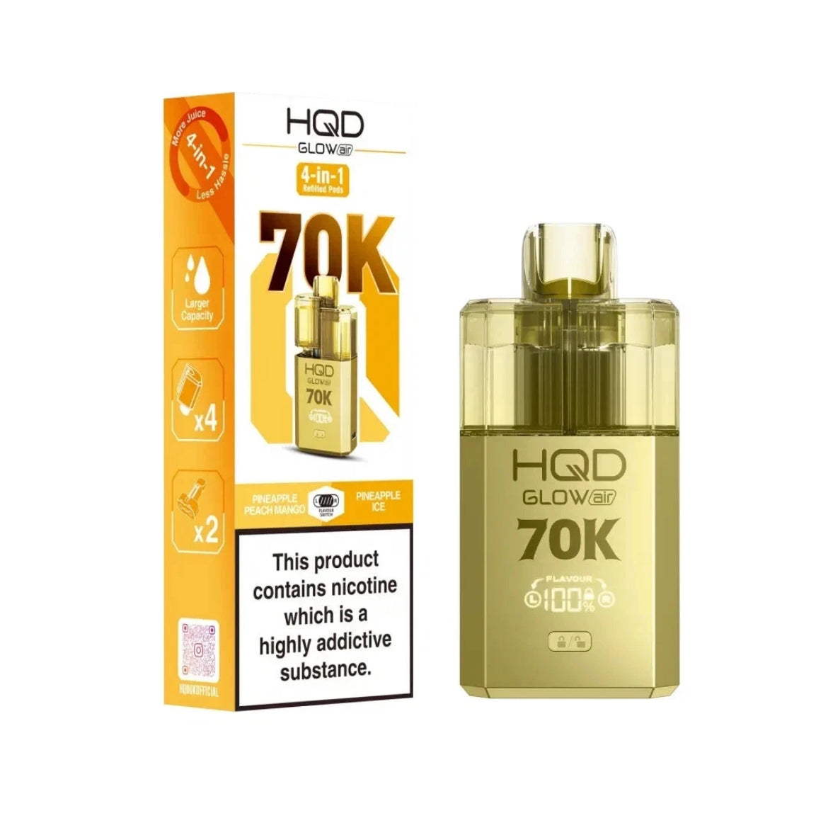 HQD Glow Air 70k Vape Kit Rechargeable & Pre-filled Reusable 20mg