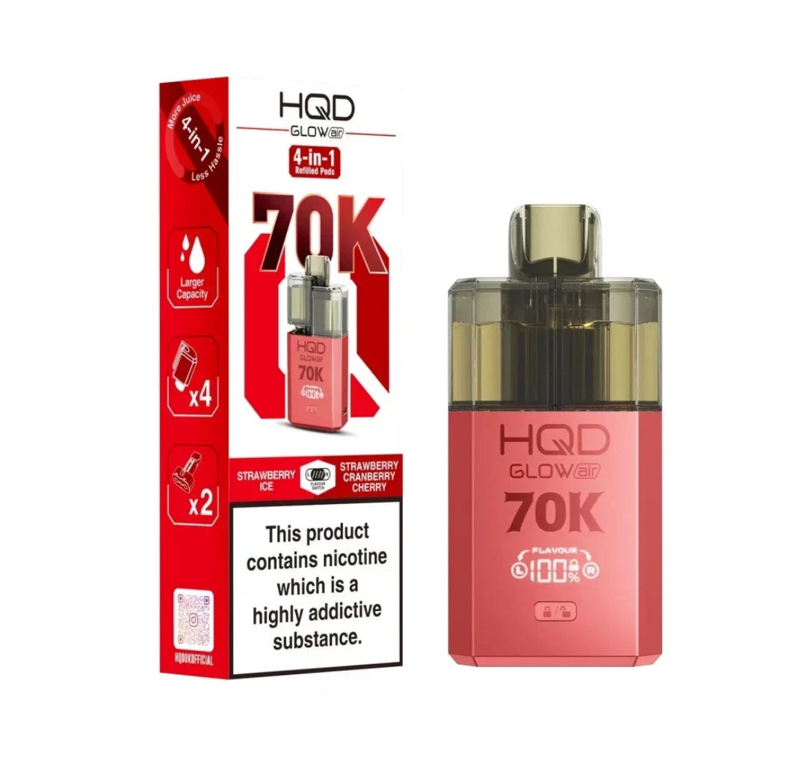 HQD Glow Air 70k Vape Kit Rechargeable & Pre-filled Reusable 20mg
