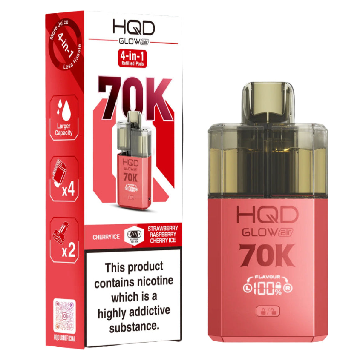 HQD Glow Air 70k Vape Kit Rechargeable & Pre-filled Reusable 20mg