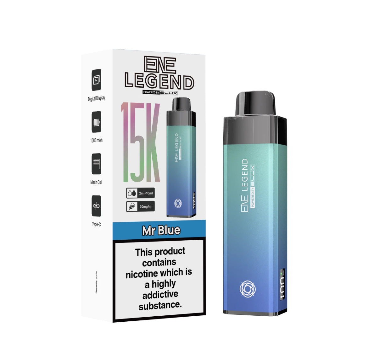 ENE Legend 15K Pre-filled Vape Kit 1000mAh Rechargeable & Refillable