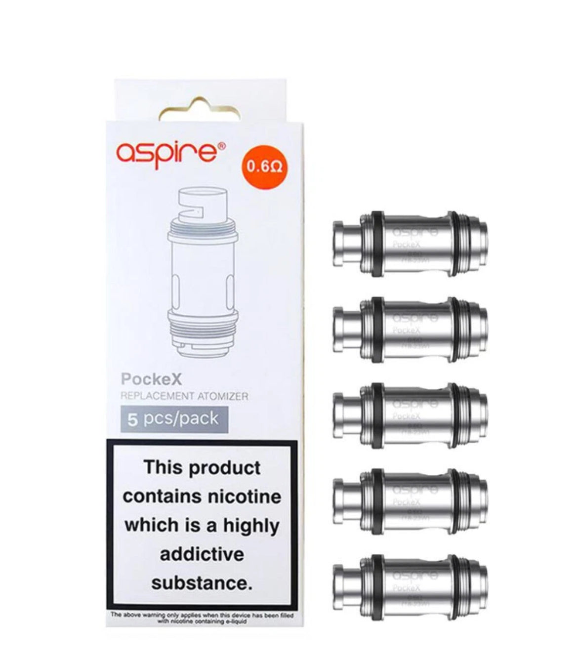 Aspire PockeX Coil 0.6ohm 1.2ohm Replacement Coils - Pack Of 5 Coils