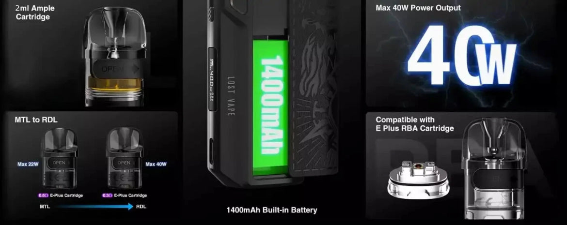 Lost Vape Thelema Elite 40 Pod Kit 1400mAh Or Pods Available 0.3 , 0.6 Xl