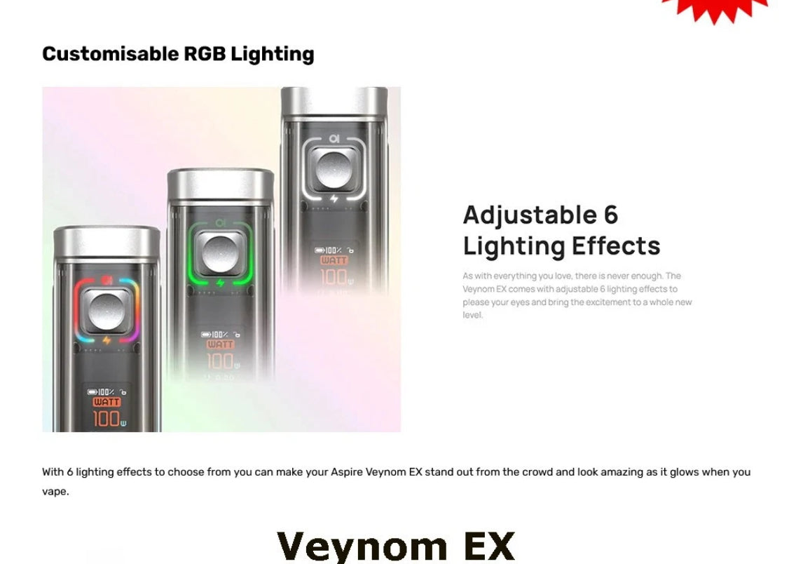 ASPIRE VEYNOM LX 100W Pod Vape Starter Kit 2ml 3200mAh or Pods or  BP Mesh Coils