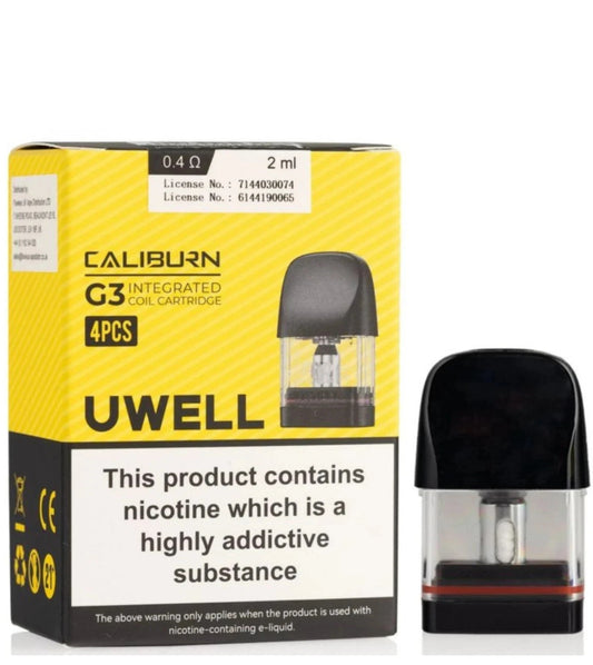 UWELL Caliburn G3, G3 PRO, & G4 Pods 0.4Ω 0.6Ω 0.9Ω 1.2Ω Pack of 4 - 2ml