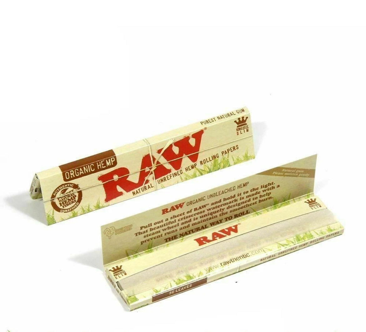 Raw Organic Hemp King Size Slim Rolling Papers Natural Unrefined Skins