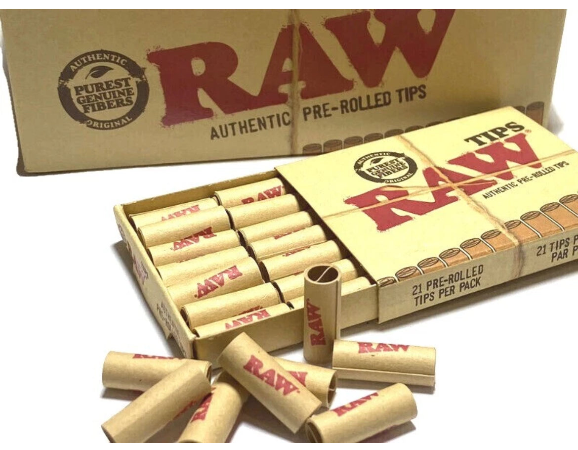 RAW Authentic Natural Unrefined Pre Rolled Filter Tips Rolling Card Roach Strips