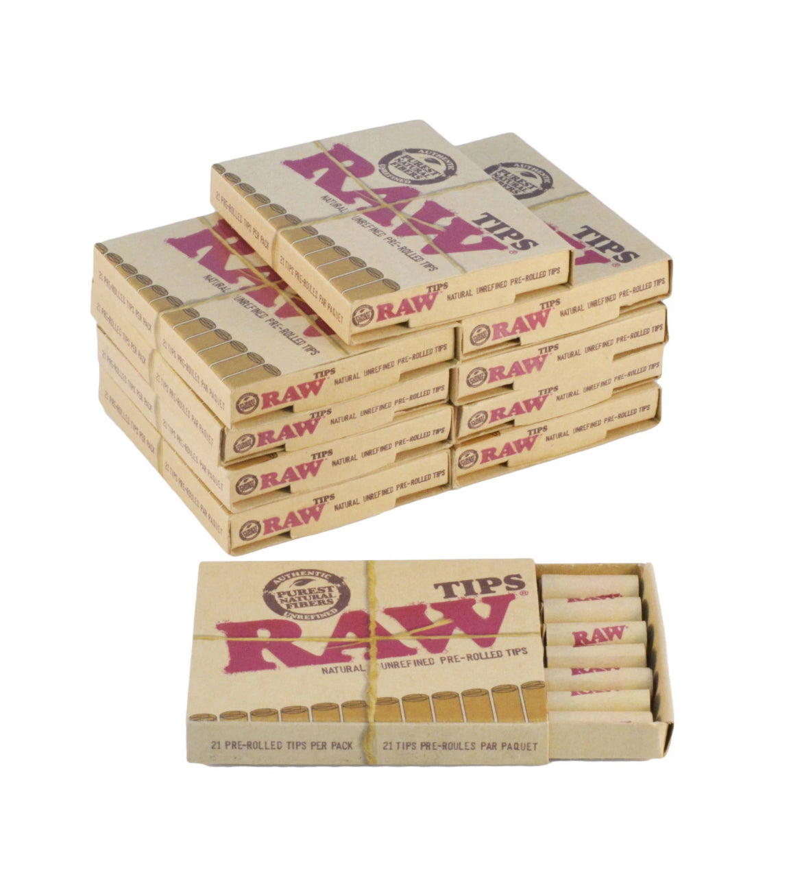 RAW Authentic Natural Unrefined Pre Rolled Filter Tips Rolling Card Roach Strips