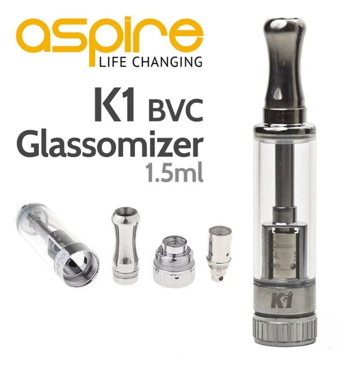 Aspire BVC K1 Glassomizer Tank E-Cig &  BVC 1.8Ω Coil