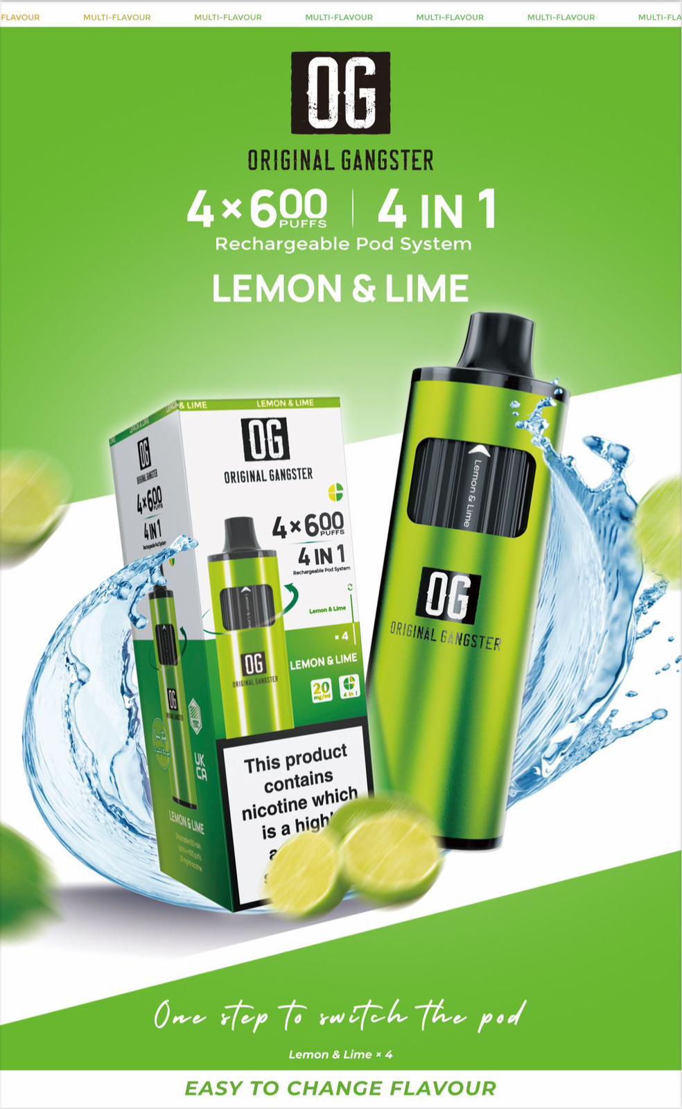 ORIGINAL Gangster OG 2400 4 IN 1 Pre-filled Pod Vape Kit 20MG