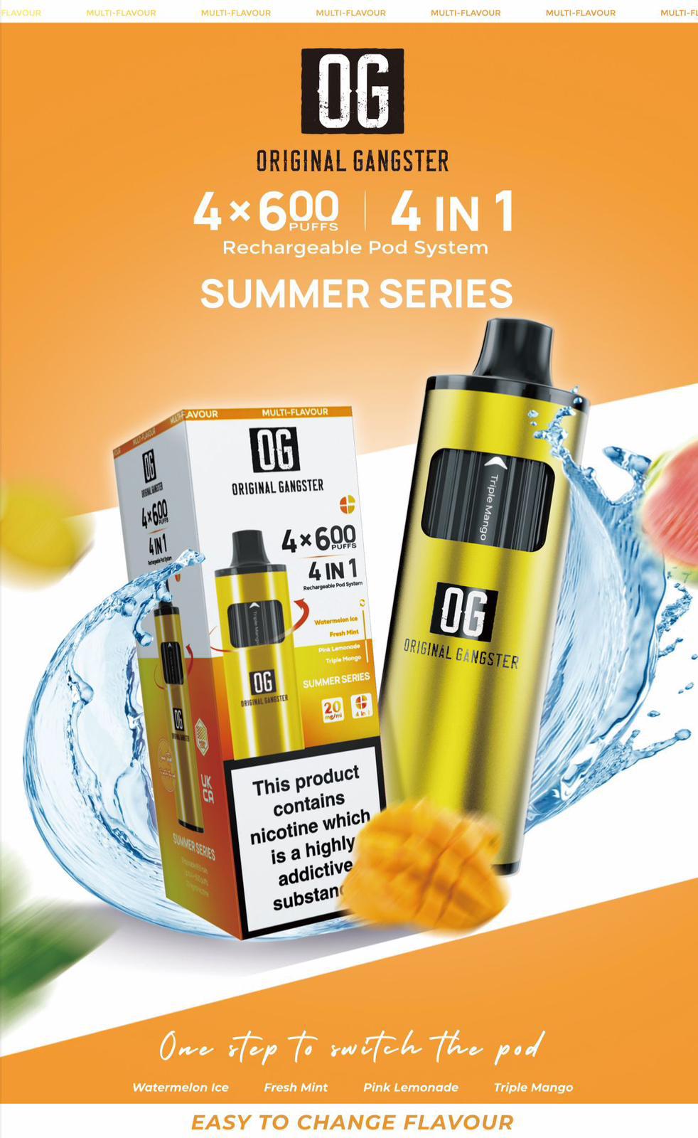 ORIGINAL Gangster OG 2400 4 IN 1 Pre-filled Pod Vape Kit 20MG