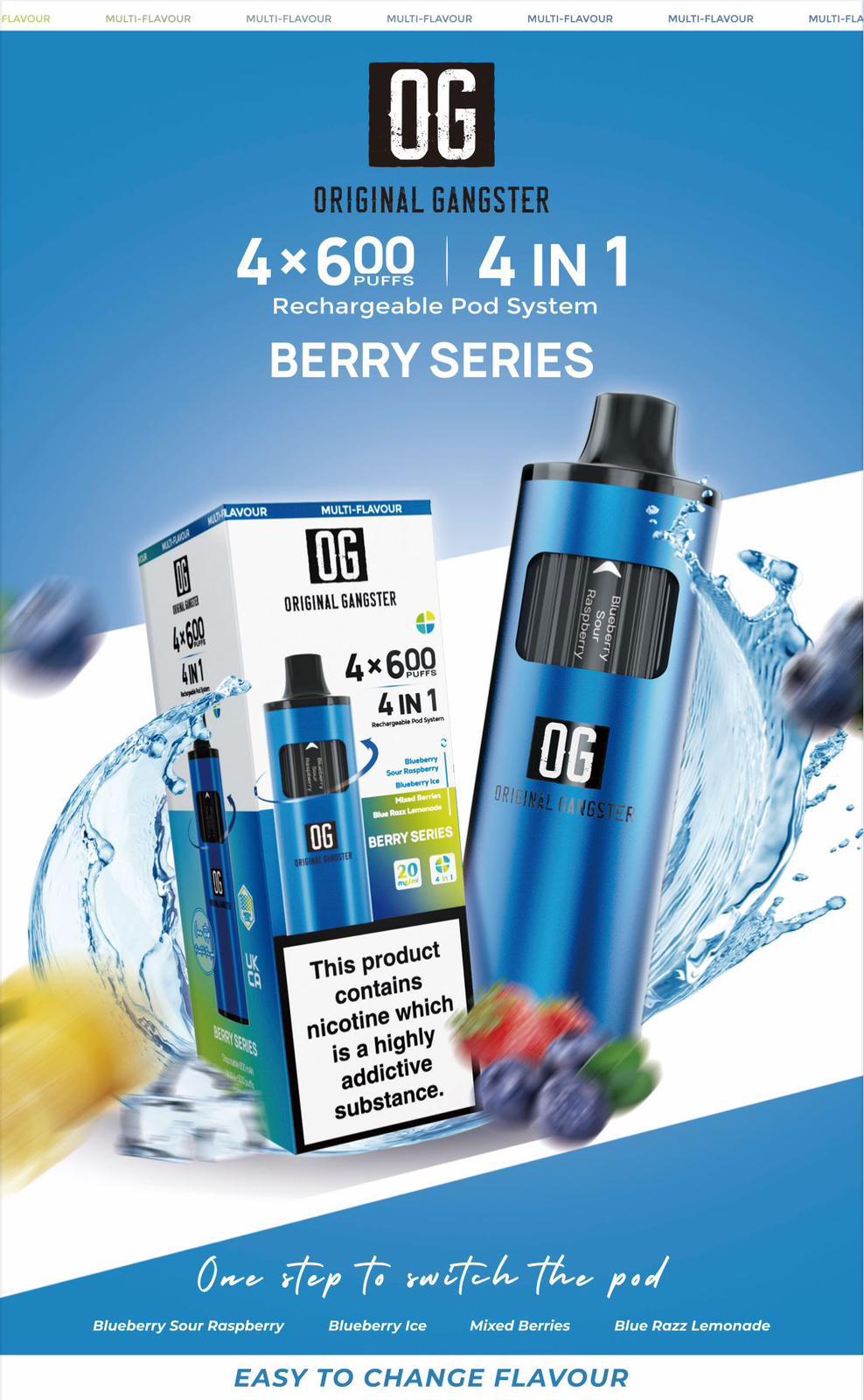 ORIGINAL Gangster OG 2400 4 IN 1 Pre-filled Pod Vape Kit 20MG