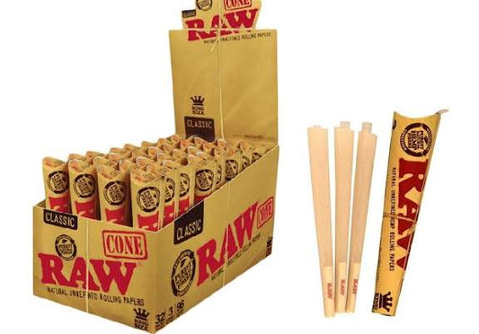 Raw Pre-Rolled Cones Natural Unrefined Cigarette Classic KingSize Rolling Paper