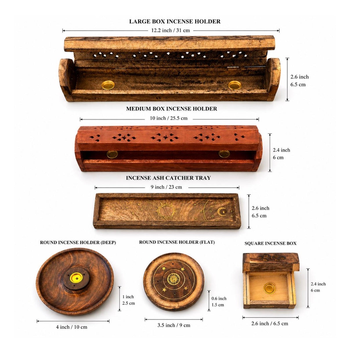 long & round Incense Stick & Cone Burner joss holder ash catcher box