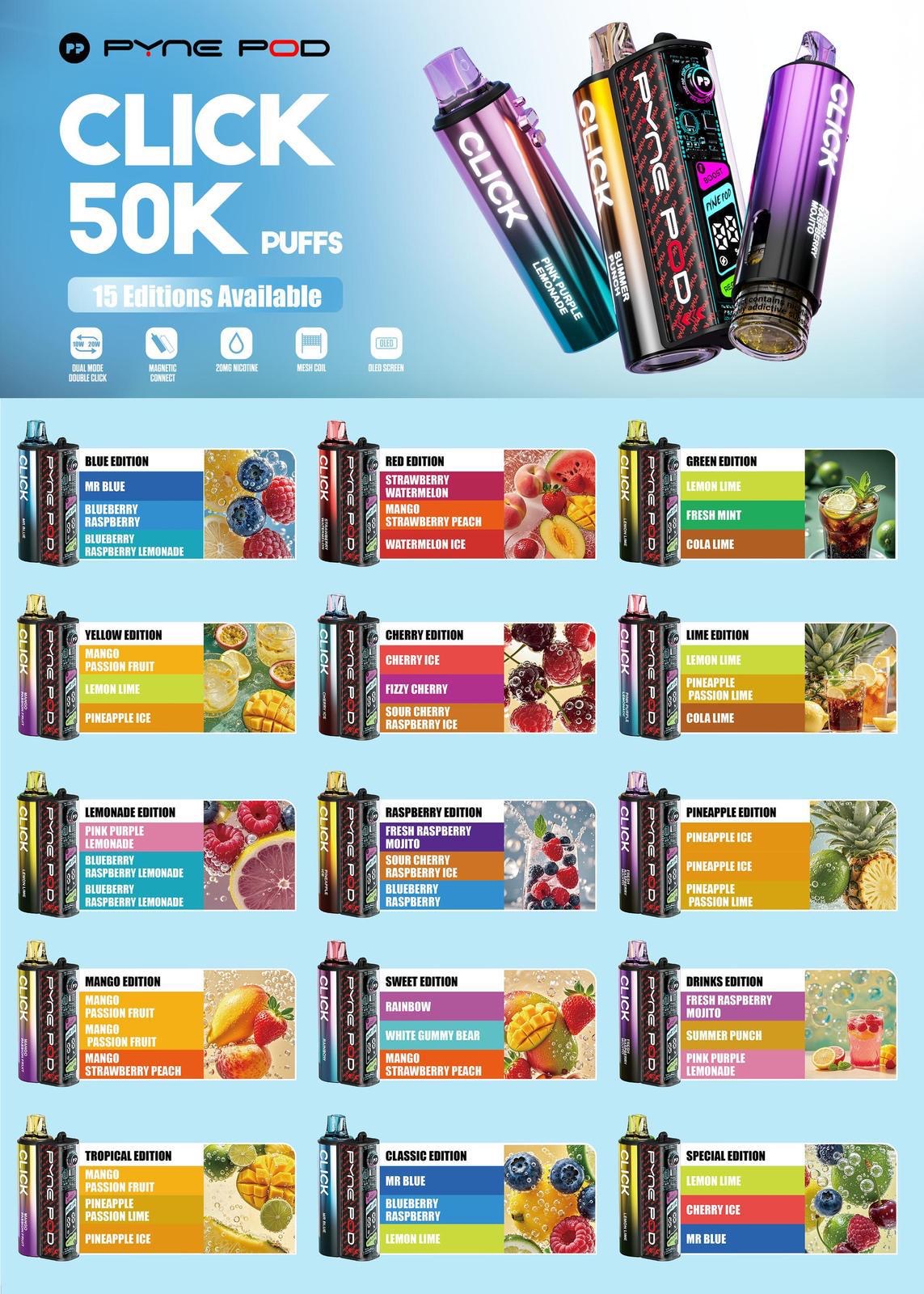PYNE Pod Click 50K Refill Pods 20mg Pre-filled Replaceable Pods Kit