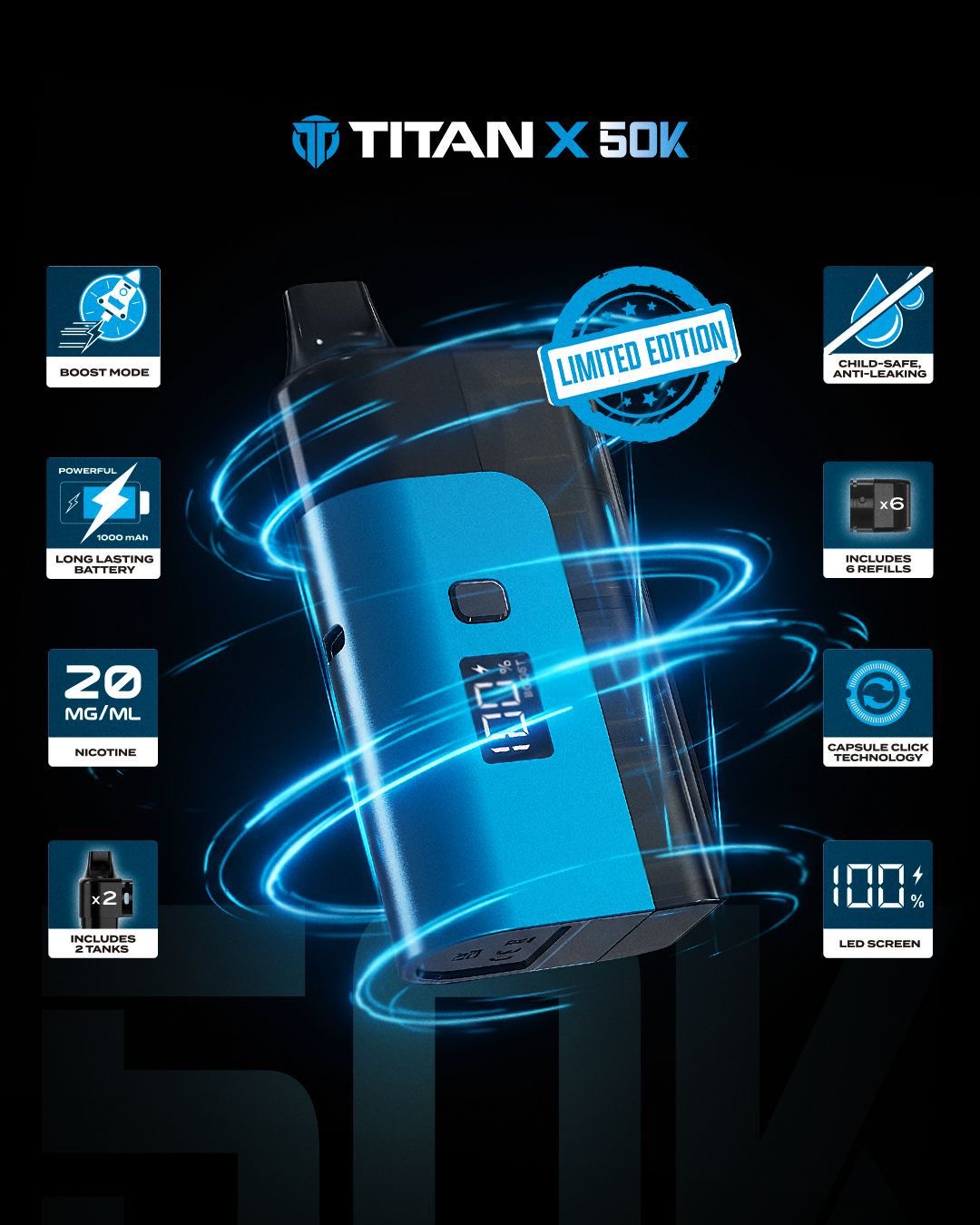 Titan X 50k Prefilled Vape Kit 20mg Rechargeable Vape Kit